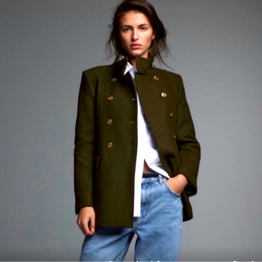 Zara monteco green wool military coat